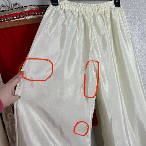 Approx S/M Cream White Red Kurta Set Top Pants & Dupatta Embellished Embroidered - Picture 11 of 16